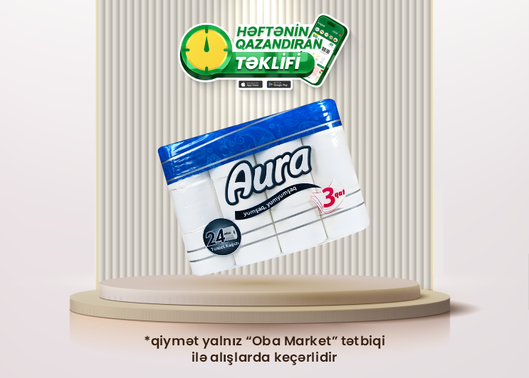 OBA Market-də bu həftənin endirimli məhsulu: Aura Tualet kağızı, 3 qat 24 rulon