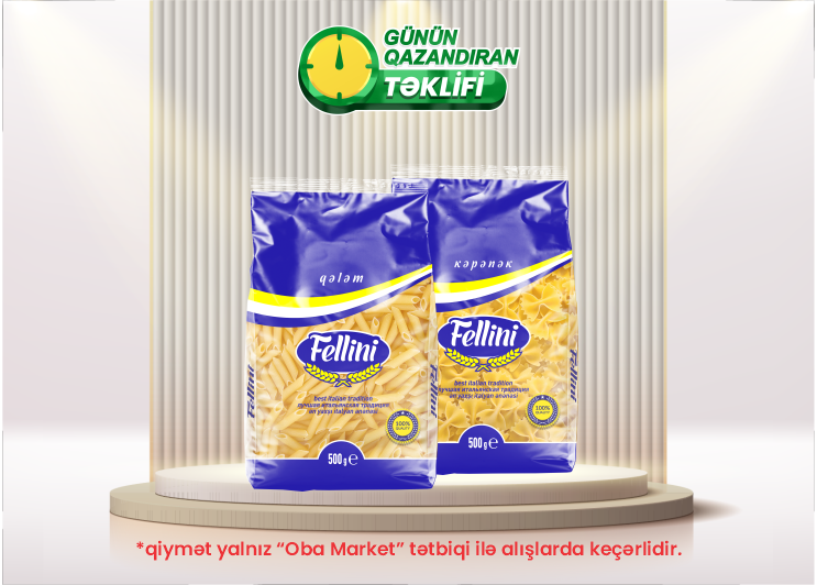 OBA Market-də bu həftənin endirimli məhsulu: Fellini Makaron çeşidləri, 500 q